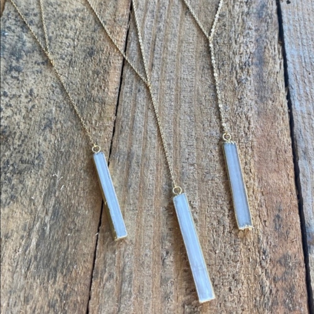 Selenite Crystal Wand Lariat Necklace